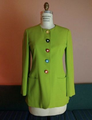 Moschino Couture Vintage Lime Green Wool Jacket Daisy Button Sz Us 8