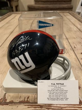 Y.  A.  Tittle Autographed/signed Mini Helmet Tristar York Giants Ny Ya A