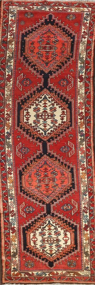 Vintage Geometric Oriental Traditional Runner Rug Hand - Knotted Wool 3x12 Carpet