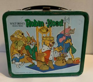 Vintage 1974 Walt Disney Robin Hood Metal Lunchbox Tv Show Aladdin Ind.