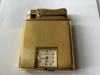 Rare Vintage Colibri Gas Lighter - Gold Plated/tone Swiss Made Monopol Clock 1955