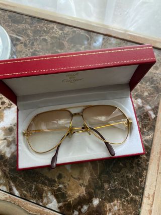 Vintage Cartier Vendome Santos Sunglasses Gold Plated Case Extra Lenses 1983