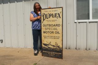 Large Vintage Duplex Outboard Boat Motor Special Oil Fishing 48 " Metal Sign