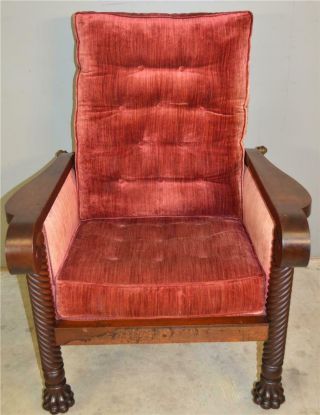 18885 Unusual Mahogany Claw Foot Morris Chair