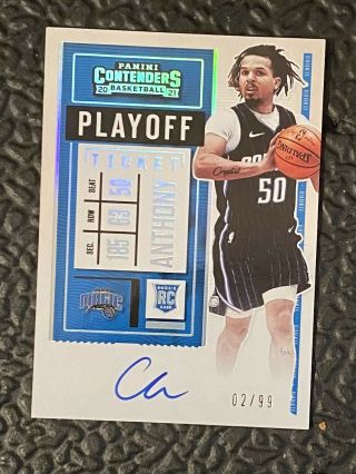 2020 - 21 Panini Contenders Cole Anthony Rc Playoff Ticket 02/99.  Magic