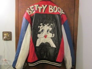 Betty Boop Leather Bomber Jacket Red White & Blue Size 3xl Rare