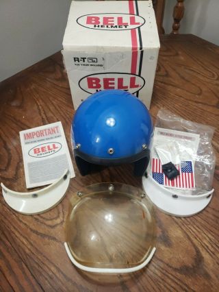 Vintage Bell Toptex Rt R - T Motorcycle Helmet Blue Size 7 & 1/4 Rare