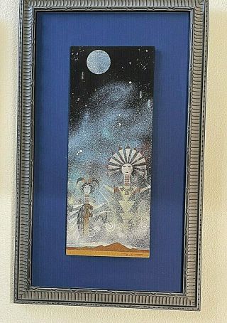 Vintage Navajo Sand Painting Framed Picture 2 Night Sky 30x18 " Zach Ben