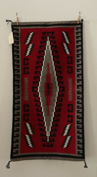 Vintage Native American Gonado Red,  Navajo Rug 4 Ft By 25 Inches - Certified