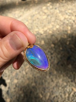 Glowing Large Violet And Turquoise " Island " Australian Vintage Opal Pendant