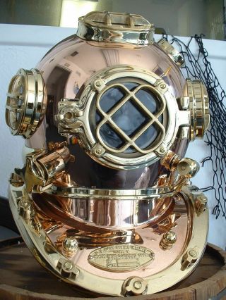 Vintage Solid Brass & Copper Scuba Divers Diving Helmet U.  S Navy Mark V 18 Inch