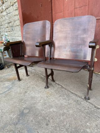 Antique Vintage Cast Iron Folding Theater Opera Bench Industrial Porch Chairs