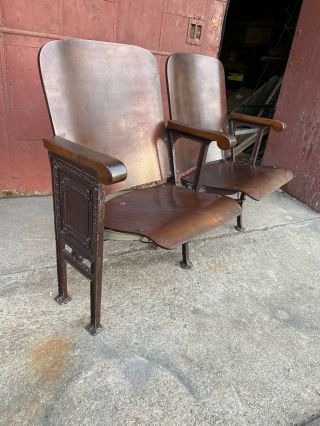 Antique Vintage cast iron folding Theater Opera Bench Industrial Porch Chairs 2