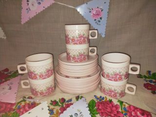 Vintage Hornsea Pottery ‘passion’ Pink Floral Design 6 X Trios In Vgc