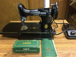 Vintage Singer 221 - 1 Featherweight Portable Sewing Machine W/pedal,  Case,  Acc