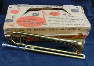 Vintage Getzen Deluxe Elkhorn Bb Slide Trumpet W/original Box Mendez Mouthpiece