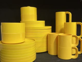 Vintage Heller Massimo Vignelli Yellow Melamine Stacking Dinnerware 1964