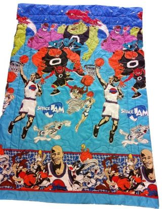 Vintage 90s Space Jam Comforter Blanket 1996 Tune Squad Michael Jordan 86x60