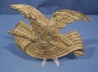 Vintage Antique American Bald Eagle Over Flag Cast Iron Plaque Very Old Rare