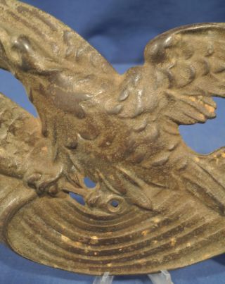 Vintage Antique American Bald Eagle over Flag Cast Iron Plaque Very Old Rare 3