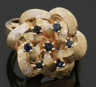 Vintage Heavy 14k Gold.  50ctw Blue Sapphire Flower Knot Cocktail Ring Size 6.  25