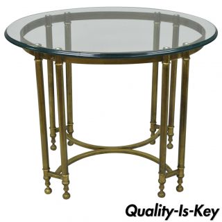 Vintage Labarge Style Brass And Beveled Oval Glass Top Side End Table