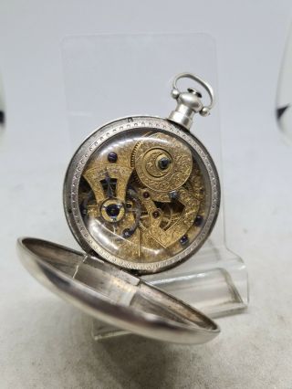 Rare Antique Silver Chinese Market Duplex Pocket Watch Ref1750