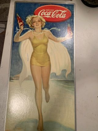 vintage Coca - Cola cardboard 1937 running girl hanging string 6