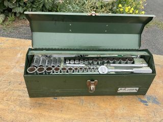 Very Rare Vintage Sk 3/8 Tool Box Set With Tools Nos Sockets Ratchet Wrenches