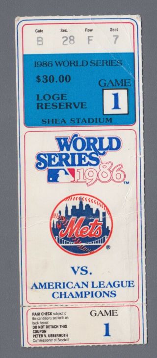 Ny Mets Shea Stadium 1986 World Series Ticket Stub Game 1