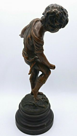 French Antique Bronzed Spelter Sculpture Statue,  Boy Playing Marbles by A Moreau 5