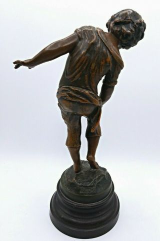 French Antique Bronzed Spelter Sculpture Statue,  Boy Playing Marbles by A Moreau 6