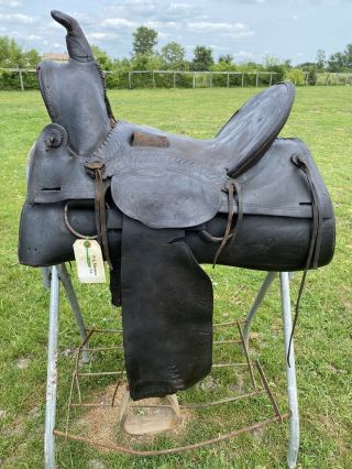 Antique/vintage 15 " F.  A.  Meanea Western High Back Loop Seat Saddle