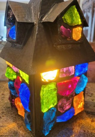 Vtg Peter Marsh Porch Lantern Light Nader Brutalist Glass Arts & Crafts,