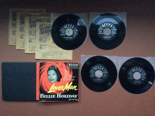 Billie Holiday 7 " Vinyl Lover Man 4 Record Box Set Rare Jazz Vinyl At 45rpm