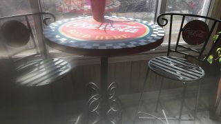 Wrought Iron Vintage Coca - Cola Pub Table And Chairs