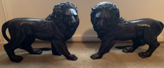 Authentic Vintage Maitland - Smith Verdigris Patina Cast Bronze Lions