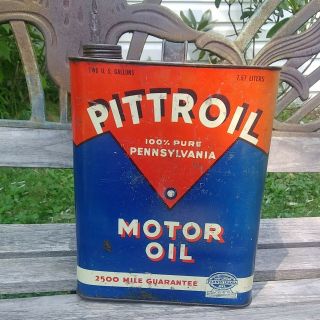 Vtg Rare Pittroil 100 Pure Pennsylvania Motor Oil 2 Gallon Can Gm Ford Mopar