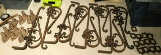 59 Pc Antique Vintage Wrought Iron Metal Swing Arm Curtain Rods,  Brackets,  Rings