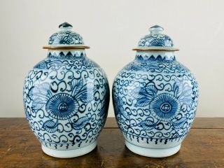 Antique Chinese Porcelain Ginger Jars Lidded Vase Blue And White Kangxi
