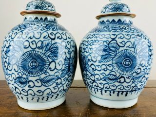 Antique Chinese Porcelain Ginger Jars Lidded Vase Blue and White Kangxi 2