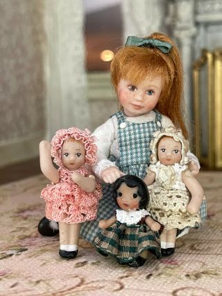 Vintage Miniature Dollhouse Artisan Sculpted Clay Doll Little Red Head Girl Ooak