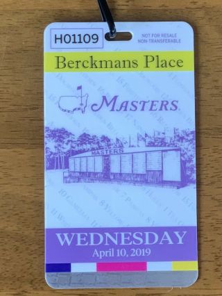 2019 Masters Tournament Berckmans Place Wednesday Badge Ticket,  Tiger Woods Win
