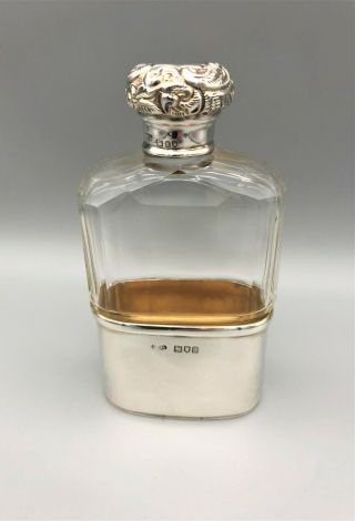 Edwardian Glass & Sterling Silver Hip Flask,  Asprey & Co,  London,  1903