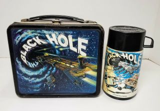 Vintage 1979 Walt Disney Black Hole Metal Lunch Box Set With Thermos Aladdin