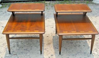 Lane Mid - Century Modern Dovetail Inlaid Step Side End Tables 0900 - 07