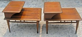 Lane Mid - Century Modern Dovetail Inlaid Step Side End Tables 0900 - 07 2