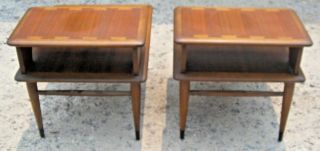 Lane Mid - Century Modern Dovetail Inlaid Step Side End Tables 0900 - 07 3