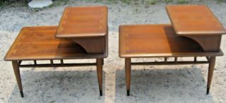 Lane Mid - Century Modern Dovetail Inlaid Step Side End Tables 0900 - 07 4