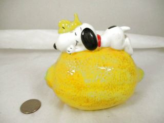 Htf 1972 Peanuts Snoopy Woodstock On Lemon Ceramic Piggy Coin Bank Stop